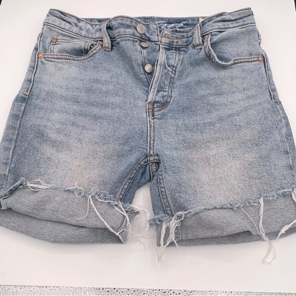 We The Free Frayed Button Up Cuffed Denim Jean Shorts
